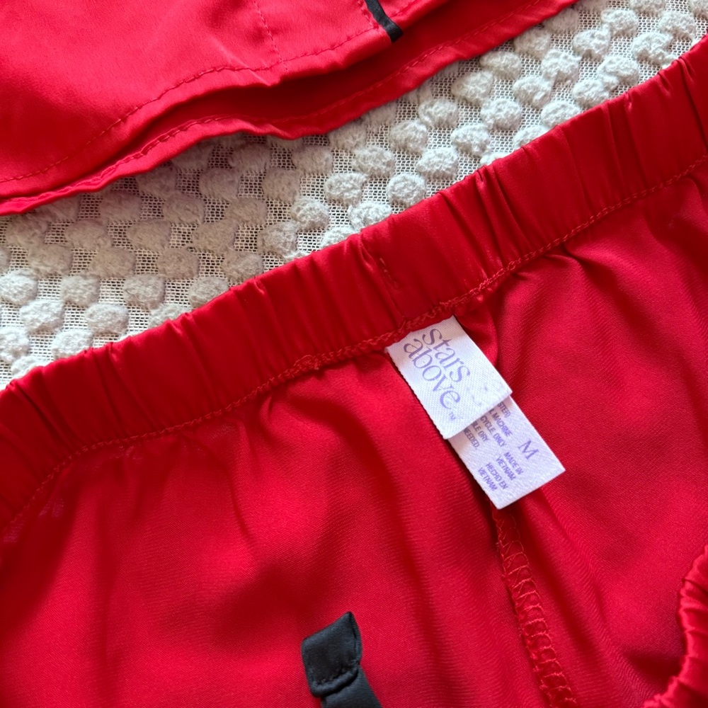 stars above Red Satin Pajama Short Set with Black Trim - Picture 2 of 4